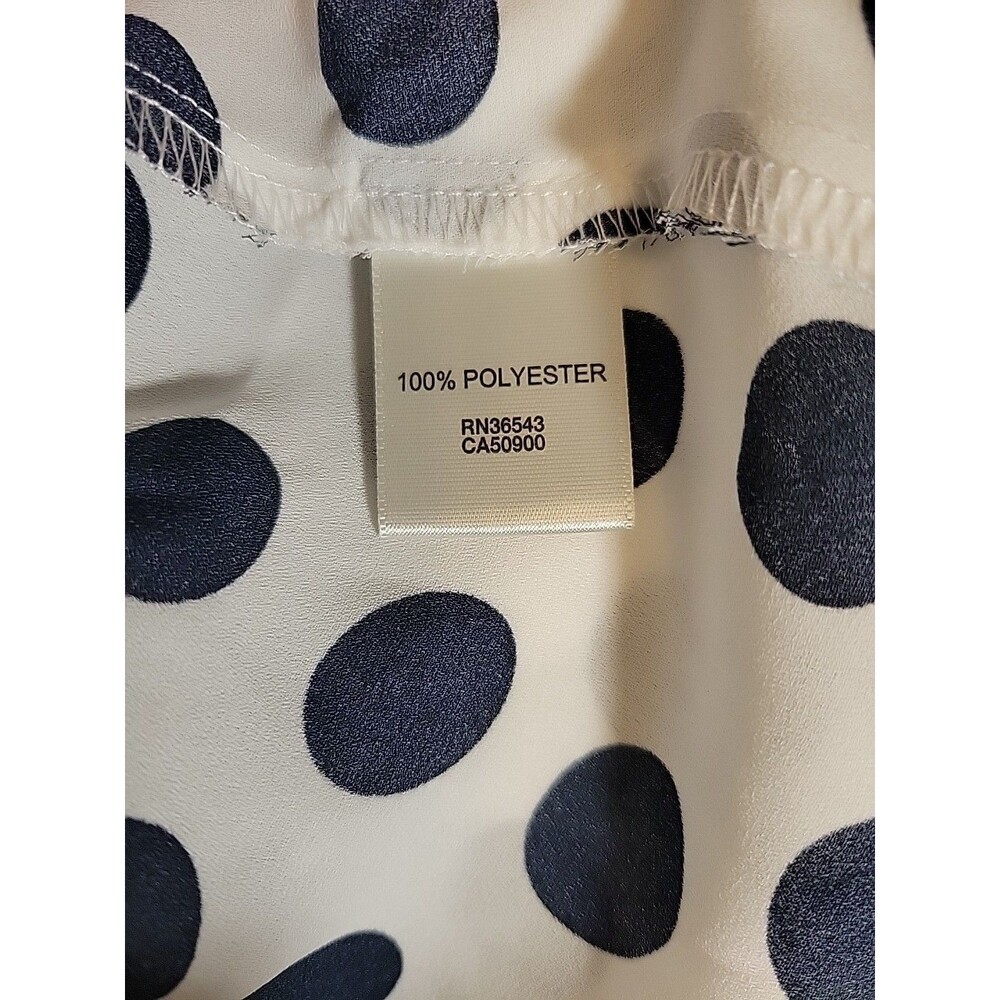Van Heusen Polka Dot Short Sleeve Blouse White Navy Blue Round Neck Button XL - Picture 7 of 8